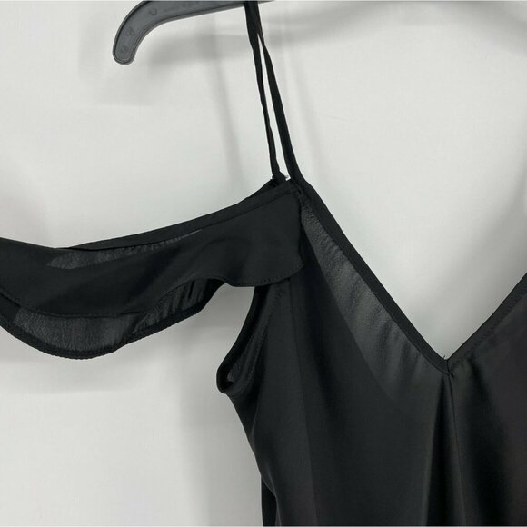 ASOS Tank Top Women's Sz 4 Black V Neck Cold Shoulder Cami Ruffle Strappy Blouse - Picture 4 of 6